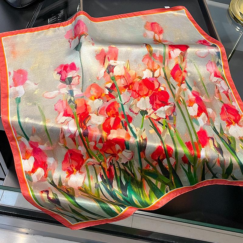 

TOP 53CM Square Silk Scarf For Women 100% Thin Silk Female Korean Original Decoration Summer Proteck Neck Women Handbands 53CMX53CM