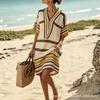 Spring and Summer European and American New Casual Loose Striped V-neck Vacation Dress Women