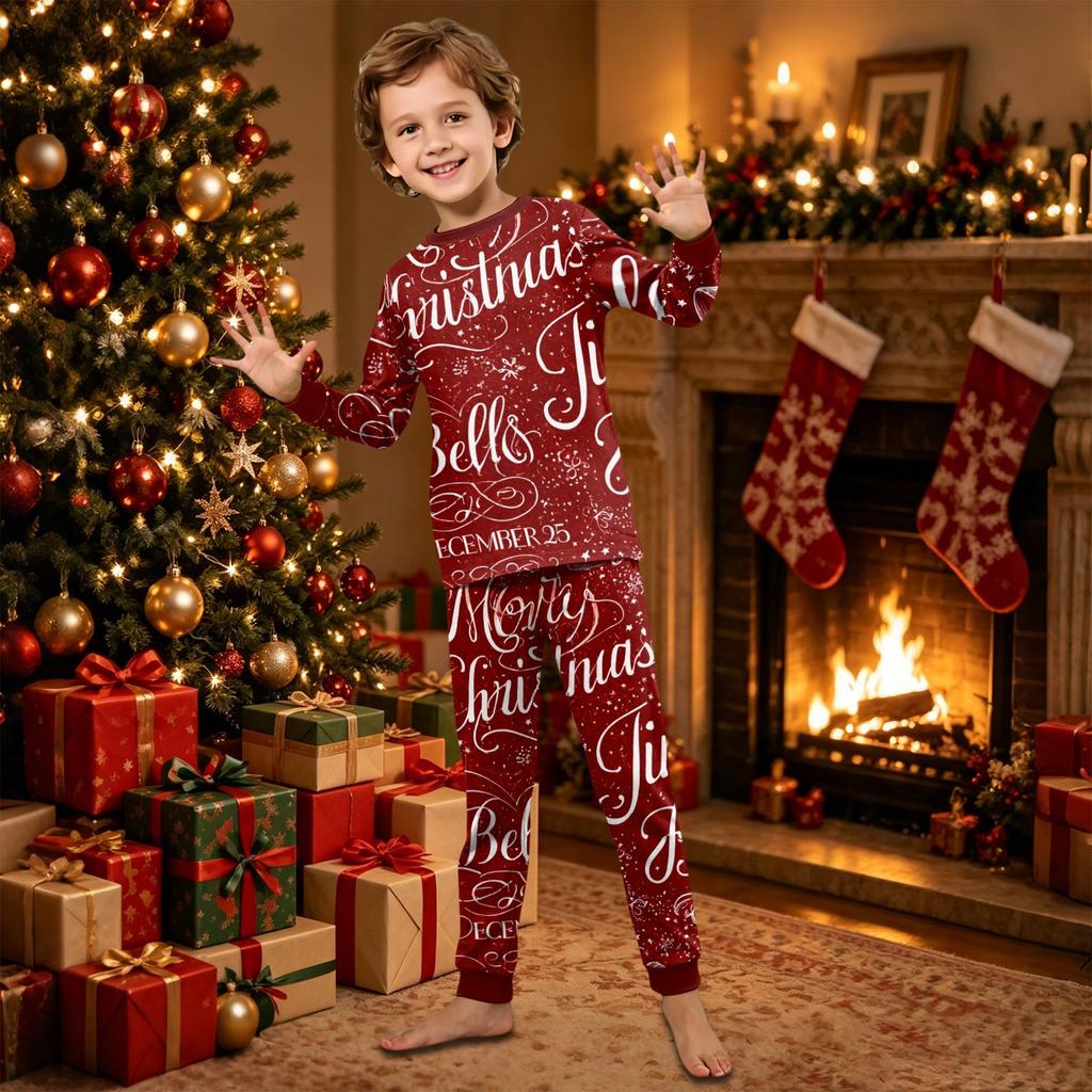 Christmas Print Long Sleeve and Pants Family Matching Loungewear Set for Adults and Kids