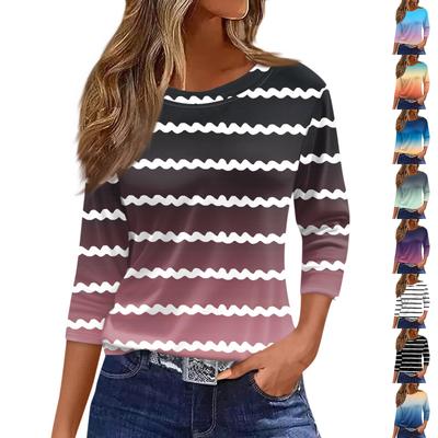 Women's Fashion Casual Round Neck 3/4 Sleeve Loose Printed T-Shirt Ladies Top