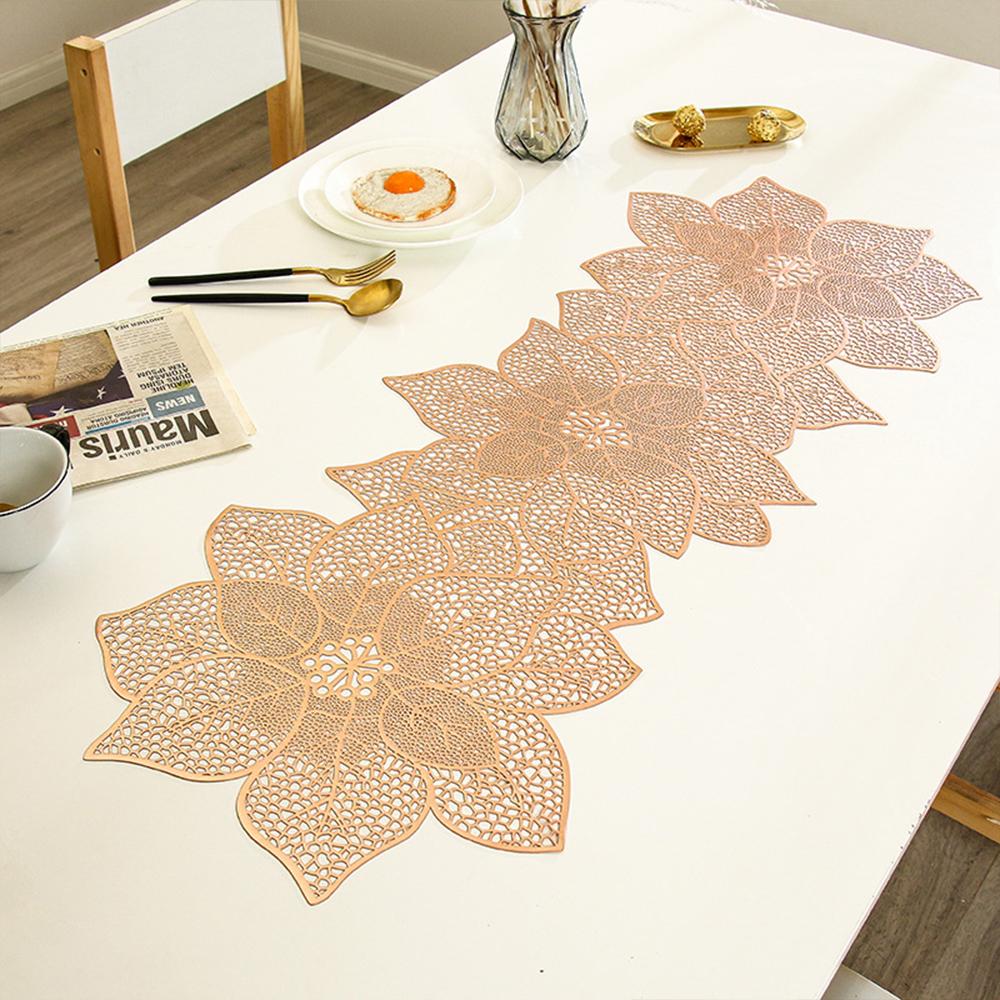 Table Runner Irregular Shaped Bronzing Hollow Floral Table Runners Waterproof Non -Slip Heat Insulation Wedding Decoration Table