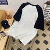 Women's Plus Size Retro Raglan Black-Gray Pure Cotton Short-Sleeve T-Shirt