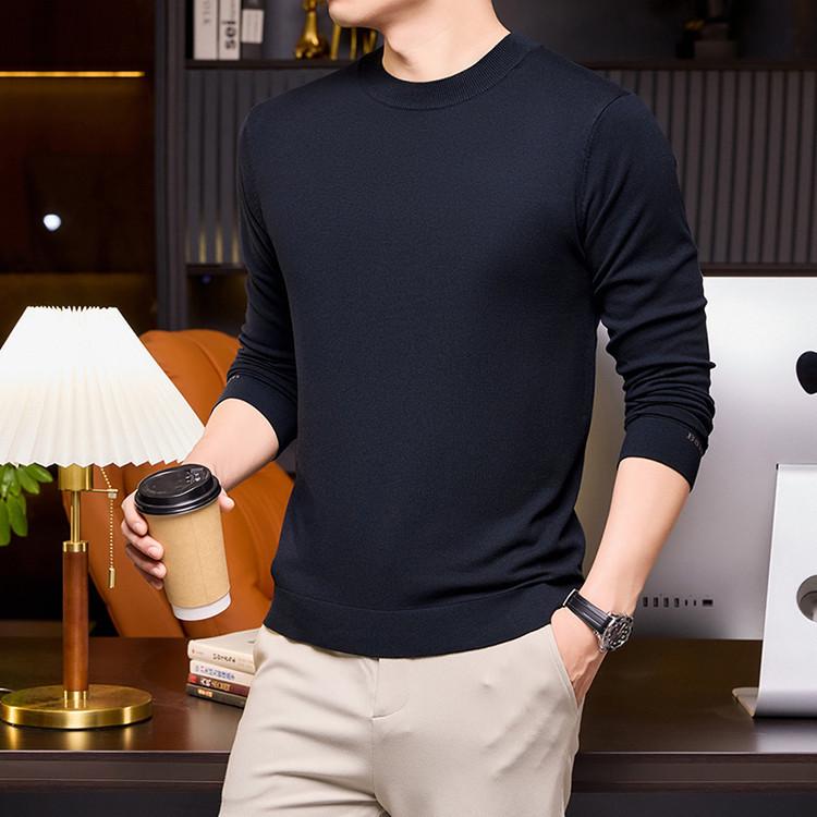2025 Men's Lightweight Solid Color Round Neck Sweater, Long-Sleeved Knit for Spring/Autumn