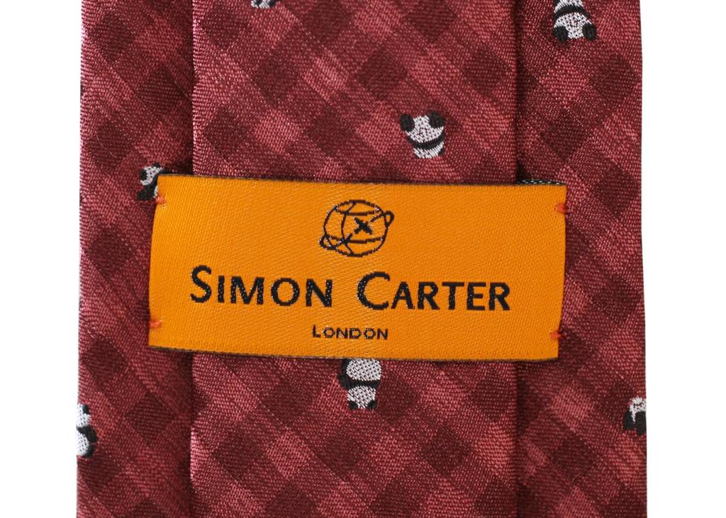 SIMON CARTER Panda Gingham Check Silk Tie (Antique Red)
