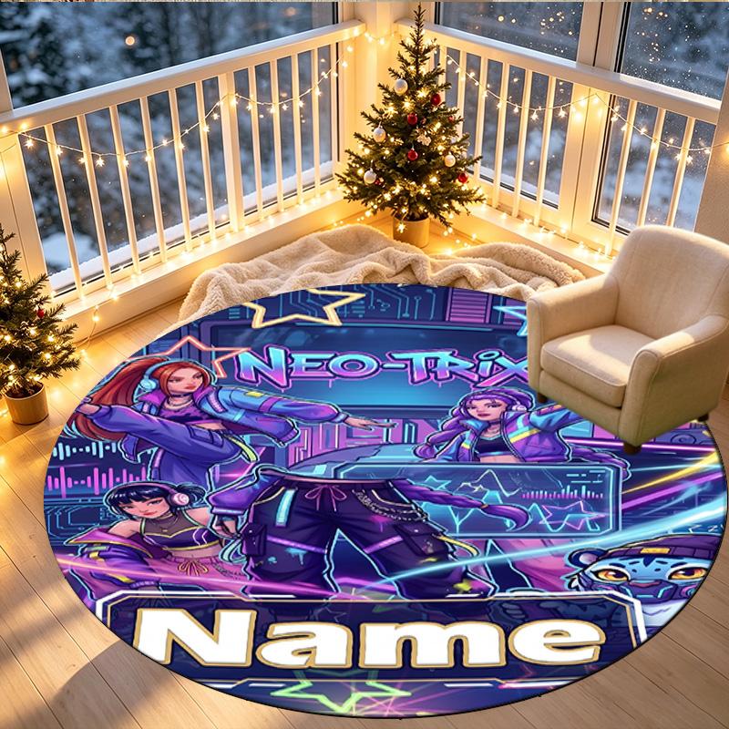 Custom Name Personalized Kpop Demon Hunter Print Round Rug, Versatile Home Decor Carpet, for Playroom, Apartment, Balcony, Entryway, Hallway Gift