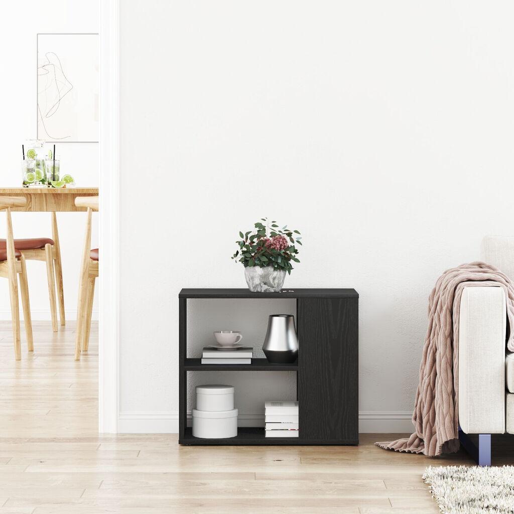 Schwarzer Eichenseitenkasten, Zweistöckiges Offenes Regal, Sofatisch, 60x30x50 Cm