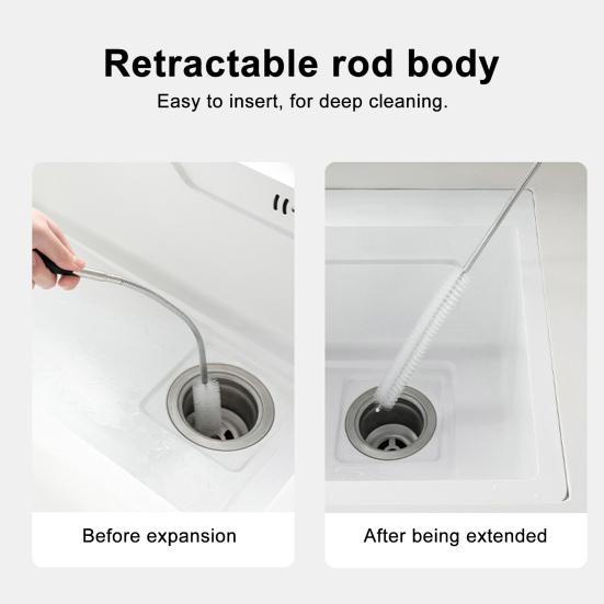Telescopic Pipe Dredge Retractable Stainless Steel Unclogger Bathroom Drains Deep Blockage Cleaner with Spiral Bristles Pipe Cleaner