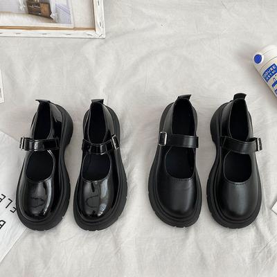 Mary Jane Small Leather Shoes for Women Korean Style Versatile Retro British Style Thick Sole Spring and Summer