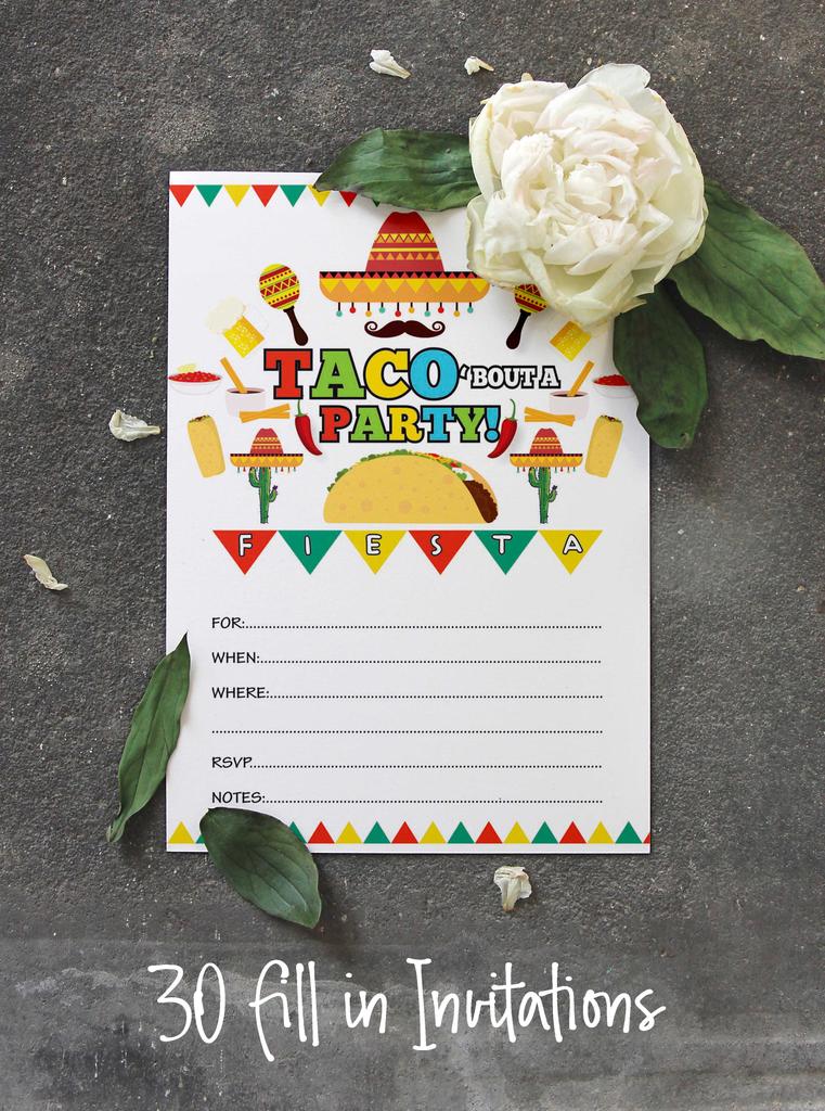 Inkdotpot 30er-Pack Einladungen zur Taco-Bout-Party, Einladungen zur Fiesta-Party, leere Einladungen mit Umschlägen