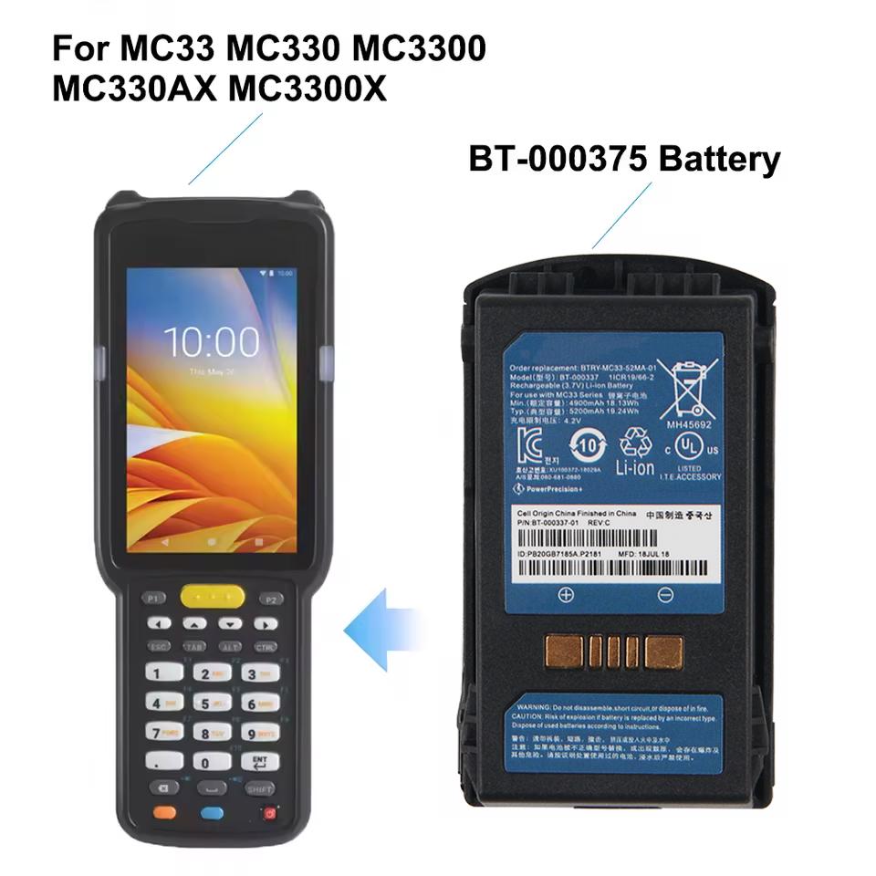 BT-000337 BT-000338 BT-000375 New Replacement Battery For Zebra MC33 MC330 MC3300 MC330AX MC3300X 5200mAh 3.7V