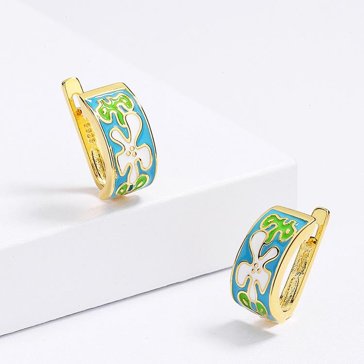 

Новый комплект украшений из эмали Этнический цветок Элегантный ретро садовый цветок Кольцо Серьги