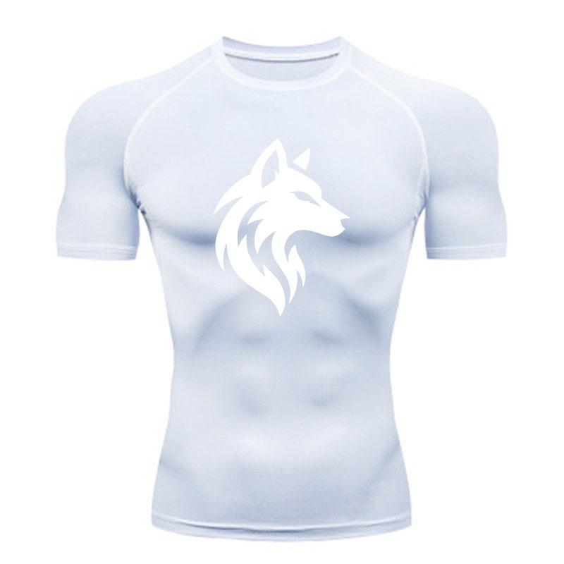 Men's Compression Workout T-Shirt, Stylish Wolf Head Graphic