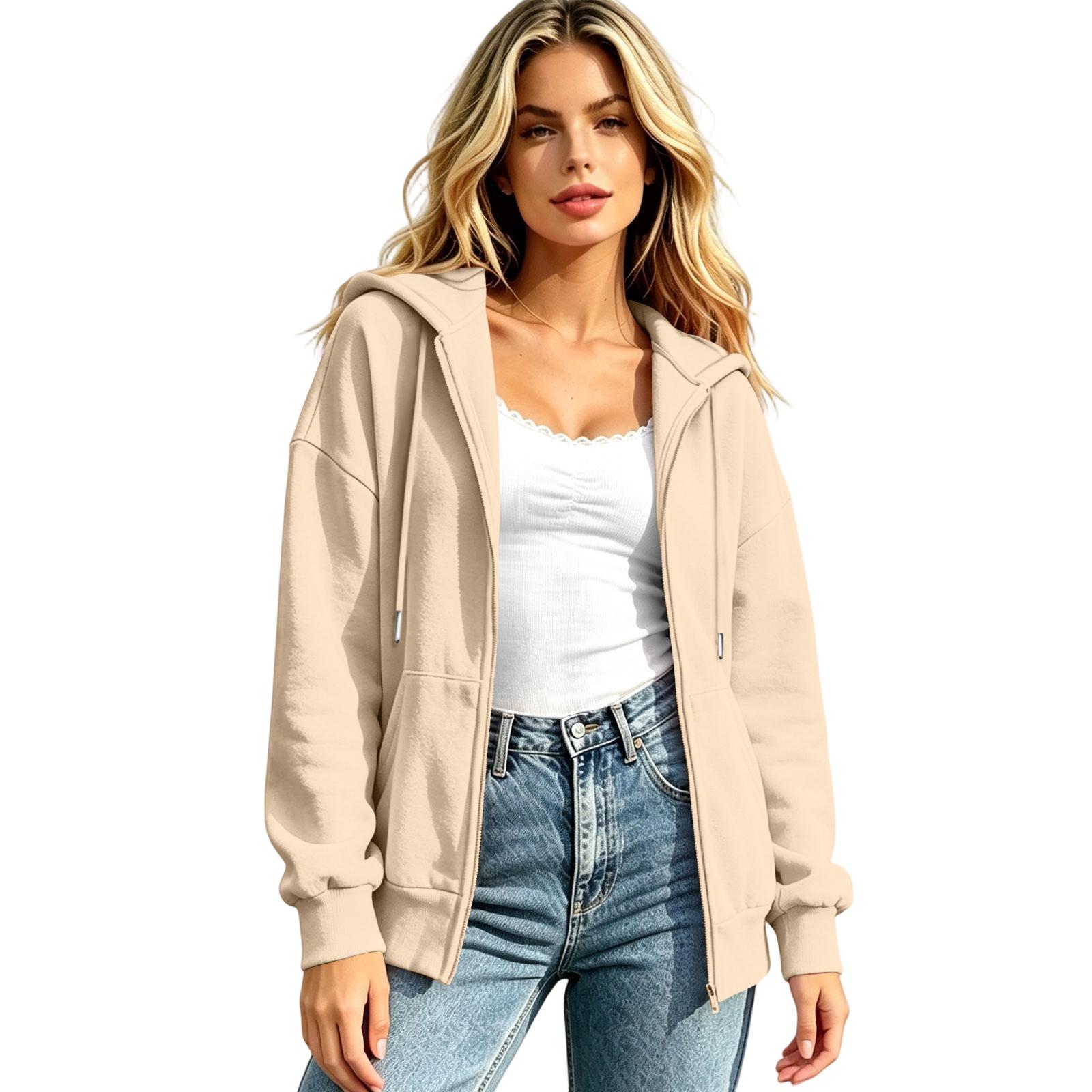 Women s Oversized Hoodie Casual Long Sleeve Zip-Up Sweatshirt for Everyday Wear L