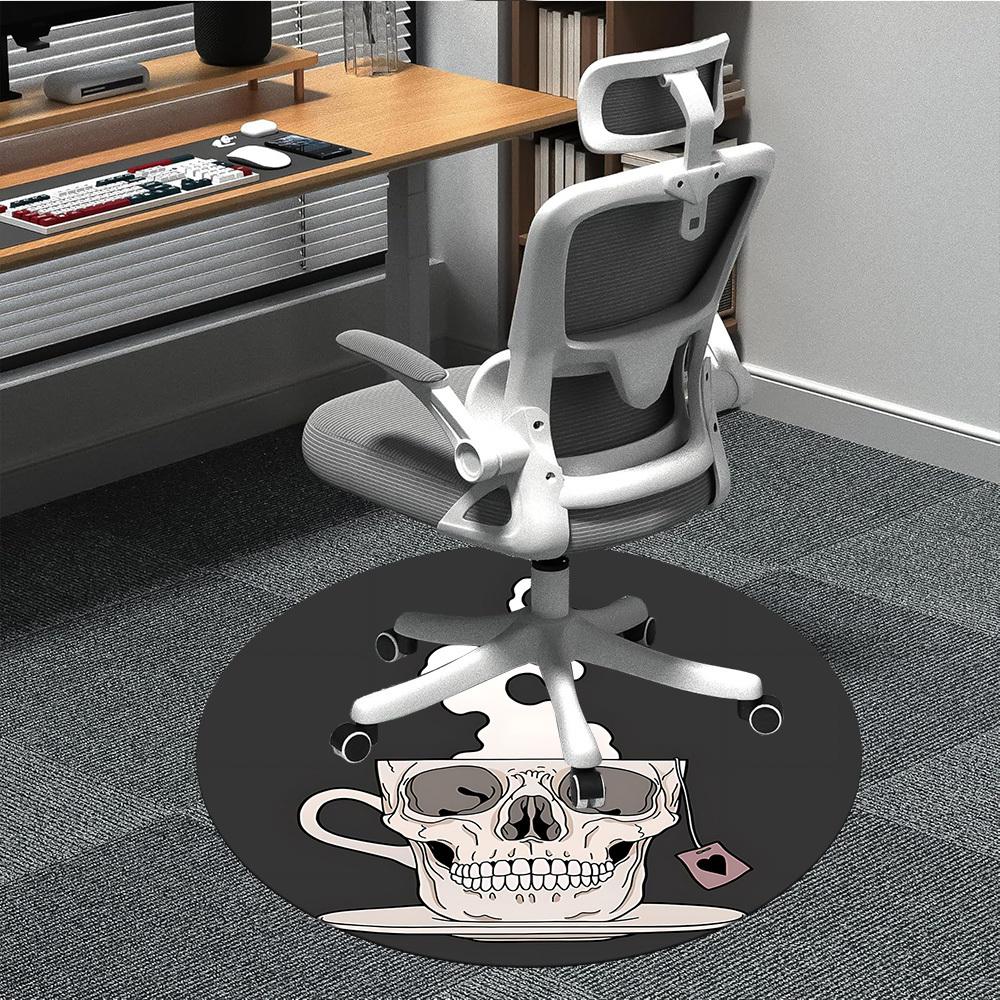 1pc Coffee Skull Office Round Area Rug, Under Office Chairs Bedroom Living Room Home Decor, Room Deco