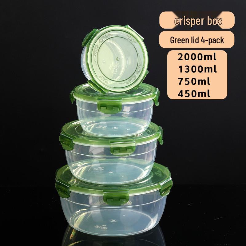 

Clear Round Airtight Bowl Set - 4 Large, Thickened Fresh-keeping Containers with Lids for Kitchen or Office.