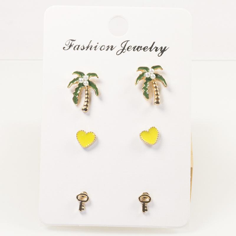 S925 silver needle stud earrings new coconut love stud earrings Korean version simple temperament one-week set combination earrings