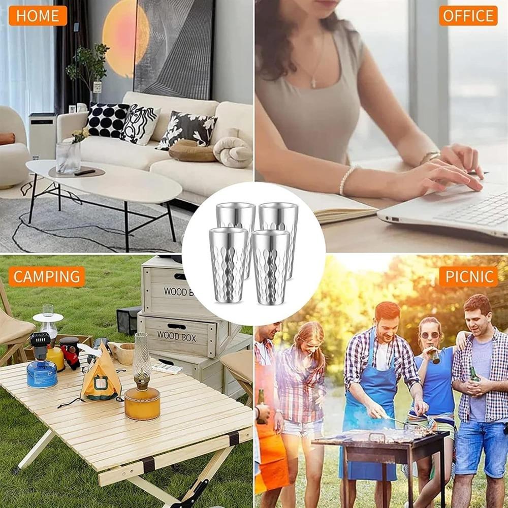 Stainless Steel Double Layer Beer Mugs Wave Pattern Water Cup Reusable Wine Tumbler Coffee Cup for Restaurants Home Outdoor Tool