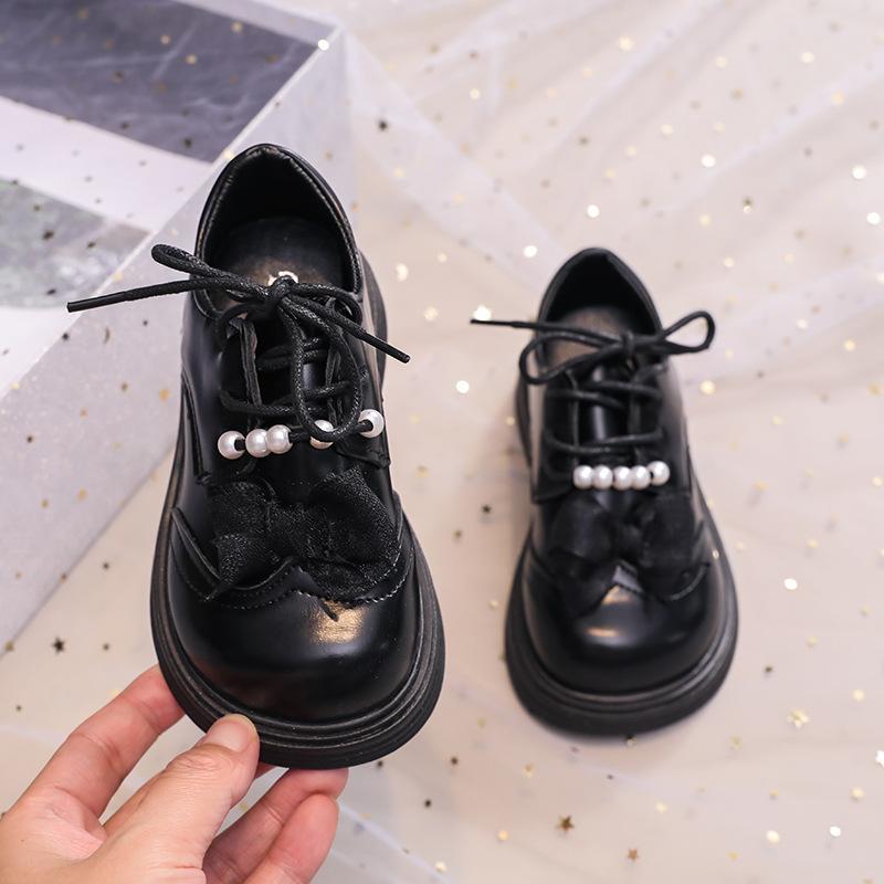 

Girls leather shoes 2025 early spring new children s princess shoes British style solid color bow pearl soft sole single shoes 26-30 yards FCL shot 50 pairs чёрный