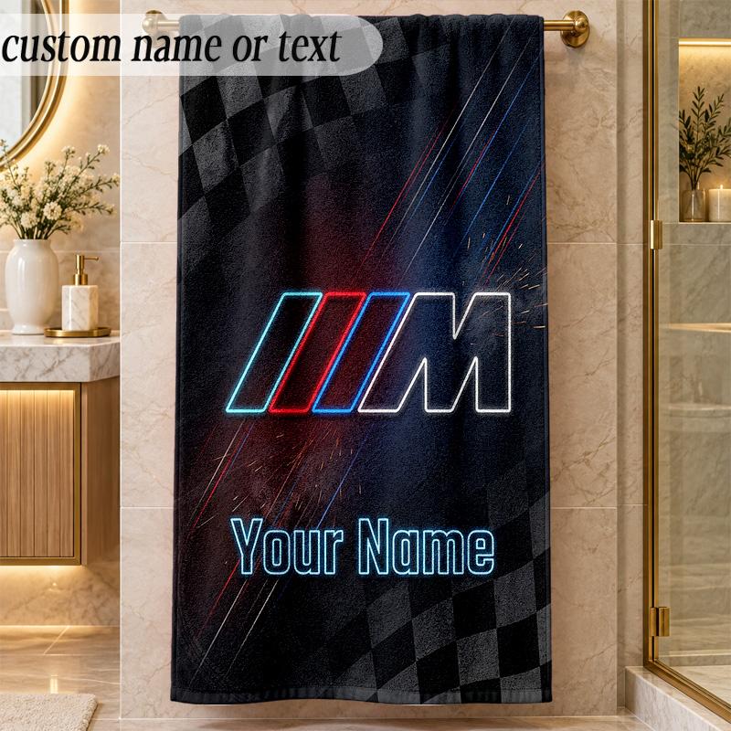 Strandtuch BMW M Benutzerdefinierter Name Text Personalisierbares Weiches Handtuch für Strand Pool Innenbereich Heimdekoration Geschenk 70cmx140cm(27x55inch) black