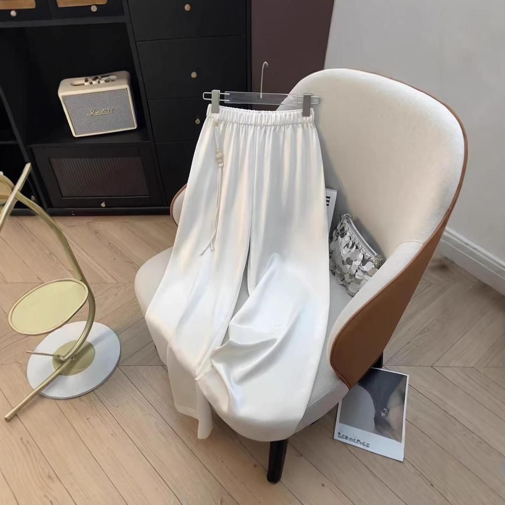 Ice-Cool Silk Satin Loose Pants for Women - Spring/Autumn 2026, Non-Wrinkling, Ideal for Middle-Aged and Young Women