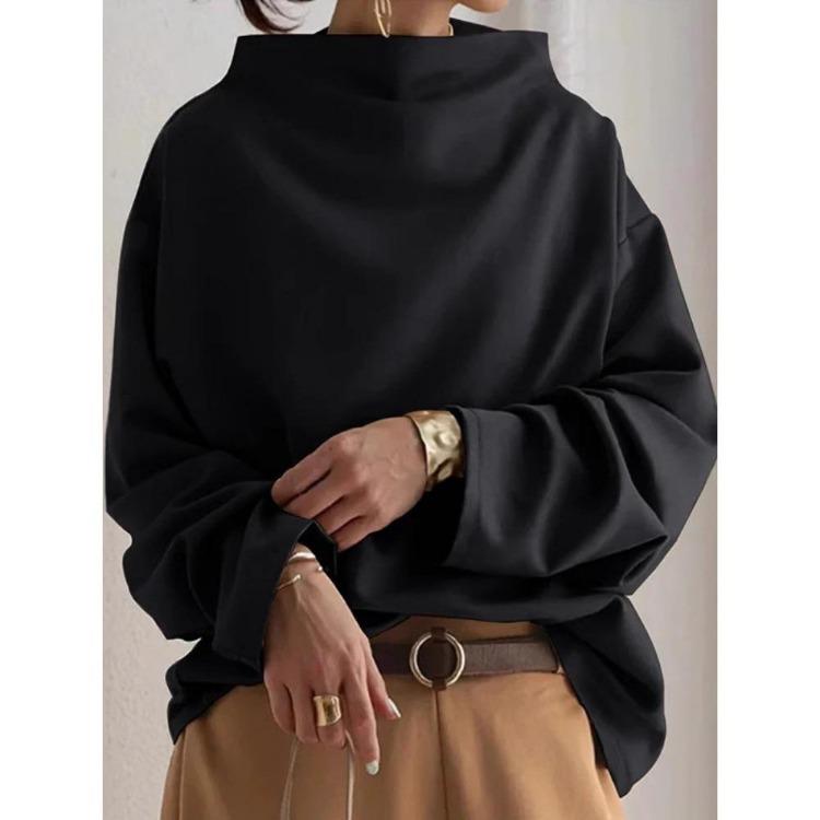Casual Blouse Black Female High Neck Korean Long Sleeves Simple Tops Women Autumn Fashion Shirts