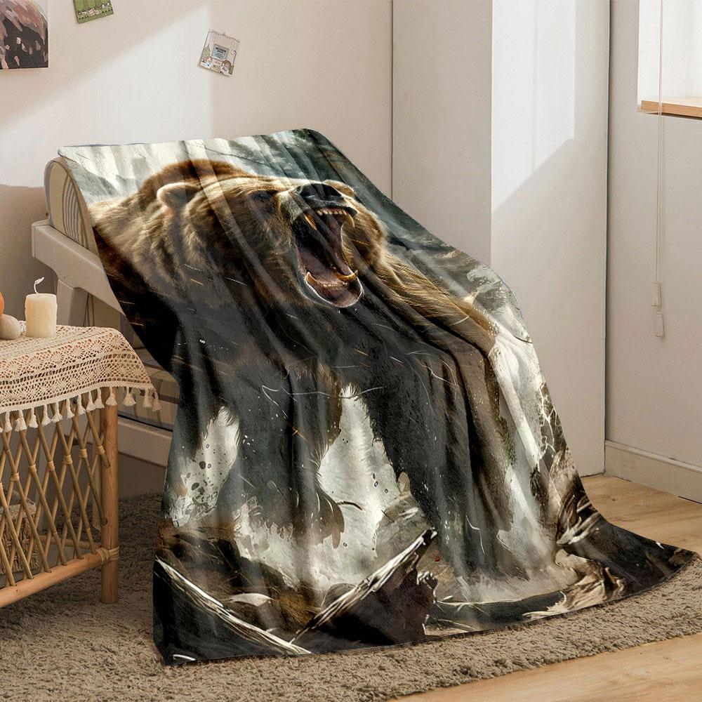 Ferocious Grizzly Bear Blanket bedroom Blanket for Livingroom Couch lunch break Soft throw for Friend's festival Gift