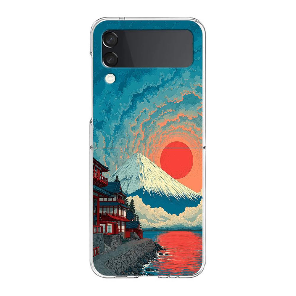 Transparent Phone Case For Samsung Galaxy Z Flip 3 4 5 6 7 Hard Folding PC Z Flip3 Flip4 Cover Japanese Style Art Japan