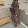 Johnature Leopard Knitted Women Korean Loose Long Coats Autumn Winter Cardigan Warm Female Trench Coats