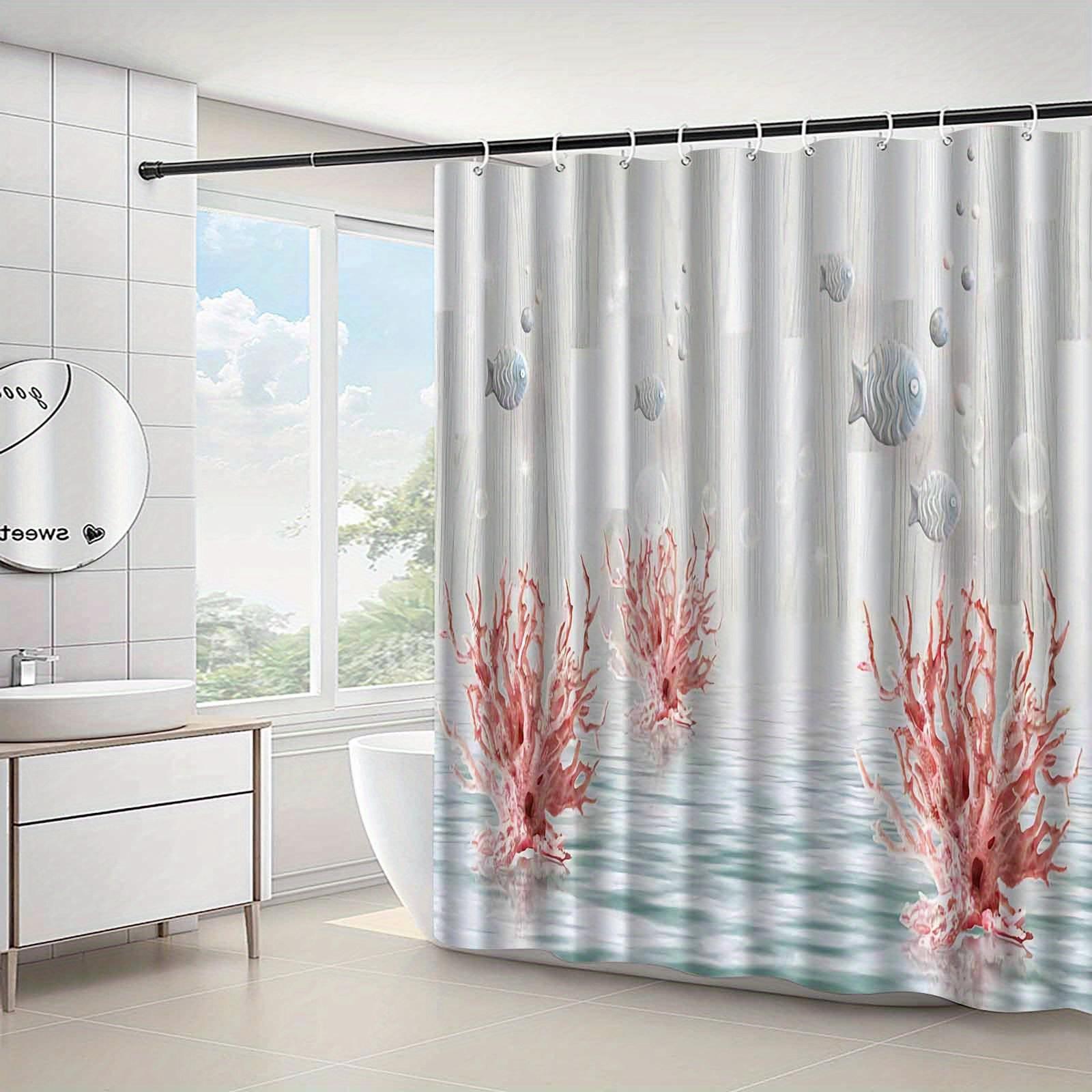 

Минималистичная Художественная Занавеска для Душа с Коралловыми Рыбками, Яркие Красные Кораллы и Рыбки на Белом Фоне, Прочный Полиэстер, Элегантный Декор для Ванной W90xH180cm