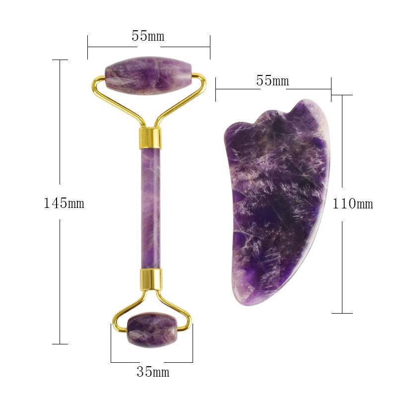 Natural Amethyst Jade Roller Gua Sha Set Gouache Scraper Board Face Lifting Anti-Wrinkle Beauty Skin Care Body Massage Tools