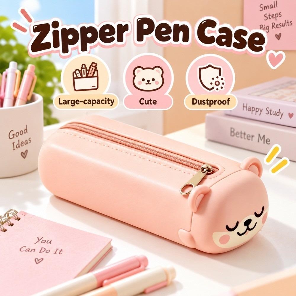 Cute Zipper Pen Case Dustproof Stationery Bag Kids Stationery Bag Silicone Pencil Case  Children