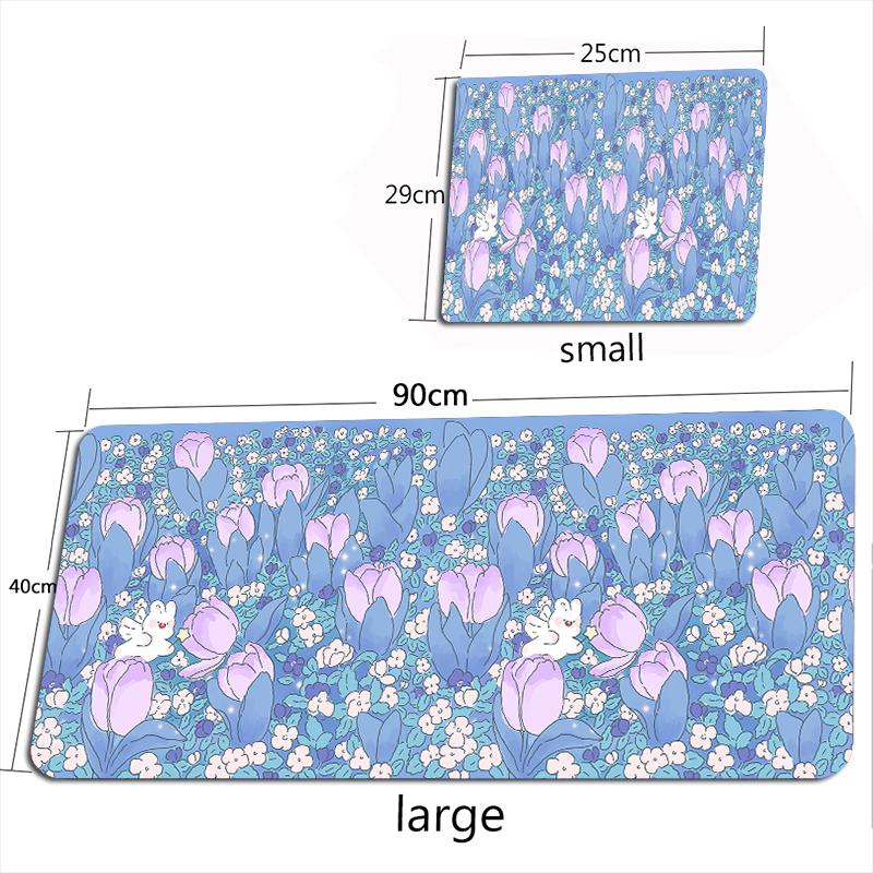 Cute Pink Tulips Mouse Pad Desk Mats Kawaii Large Office Keyboard MouseMat Purple Rugs Mousepad Cartoon Girly Gamer for Laptop