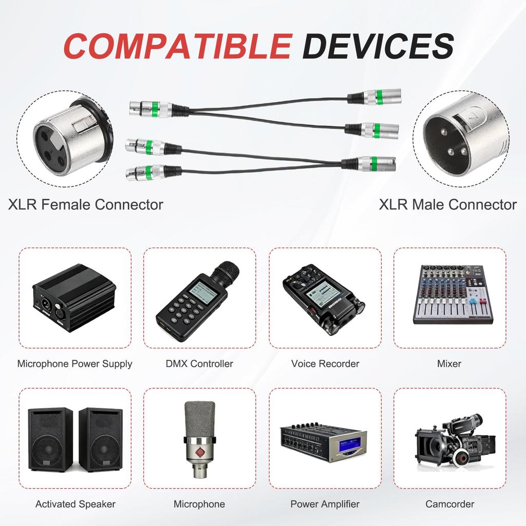 uxcell XLR Cable Y-Splitter, 1 Female to 2 Male + 1 Male to 2 Female, 2-Pack, 0.3m, 3-Pin, for Mixers, Microphones, Speakers, Balanced Connection,