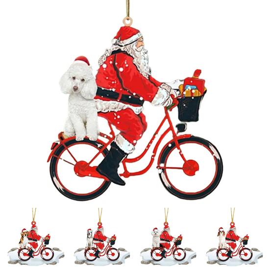Santa Riding A Bicycle with A Dog Ornament Cute Acrylic Santa