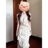 Pure Desire Style Spice Girl Polka Dot Temperament Suspender Dress Women's Summer Seaside Vacation Temperament Waist Ruffle Edge Long Dress