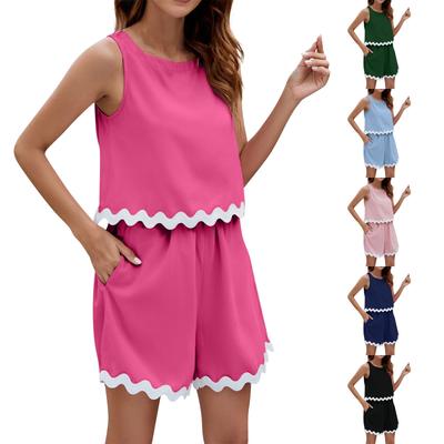 Ladies Casual Fashion Sexy New Comfortable Solid Color Sleeveless Shorts Set