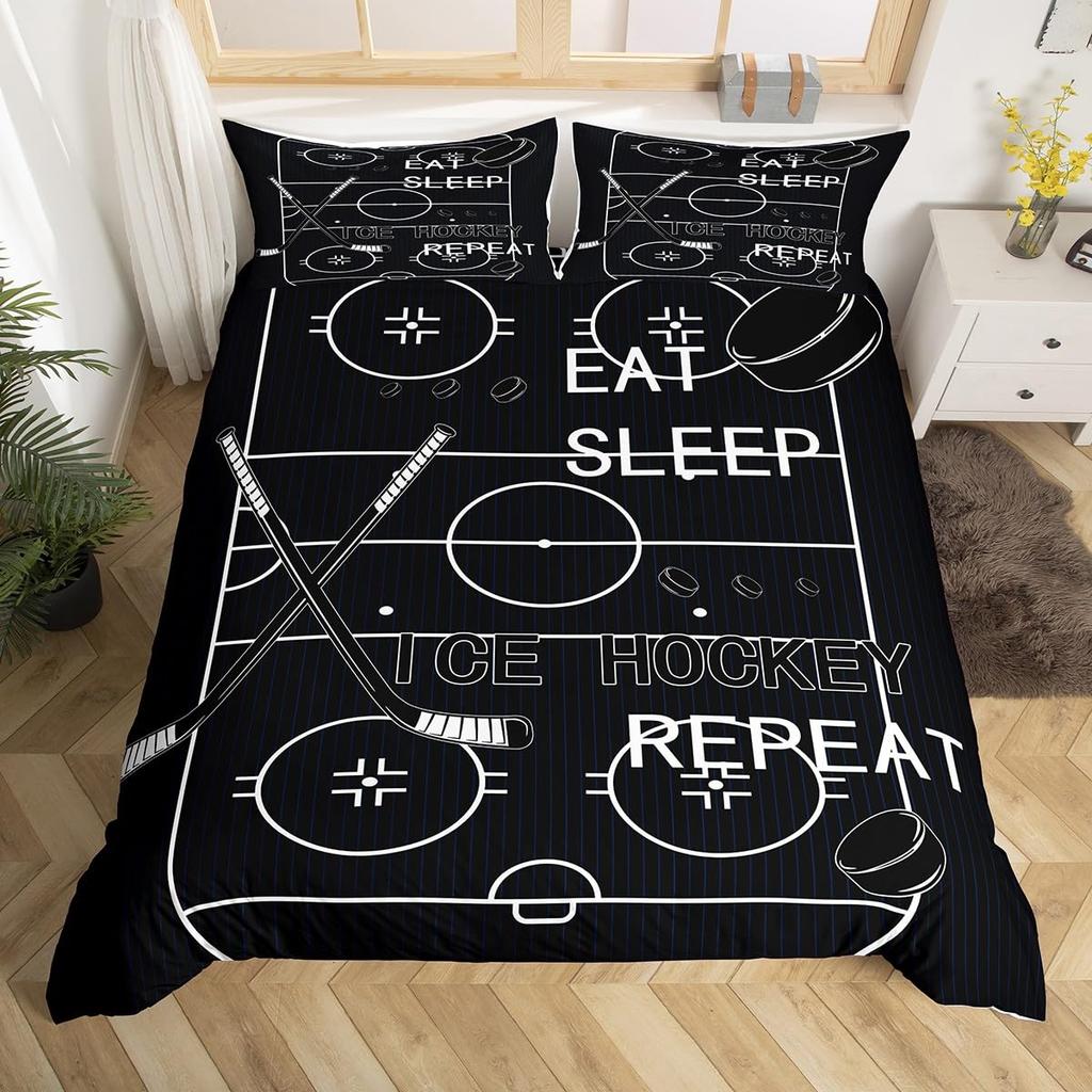 Zestaw poszewek na kołdrę Hokej na lodzie Sporty zimowe Hokej na lodzie Miękka mikrofibra Pościel z poszewką na poduszkę Dla chłopców, dziewcząt, dorosłych Poszewki na kołdrę