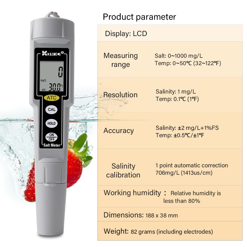 Digital Salinity Tester Meter Water Quality Monitor With ATC For Aquarium Pool Drinking Water Lab Temperature Measuring Tool