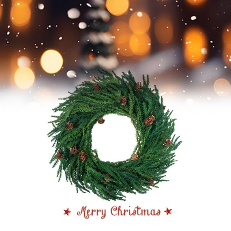 New Soft Touch Realistic Christmas Wreath With Pinecones Red Berries And Norfolk Pine Needles
