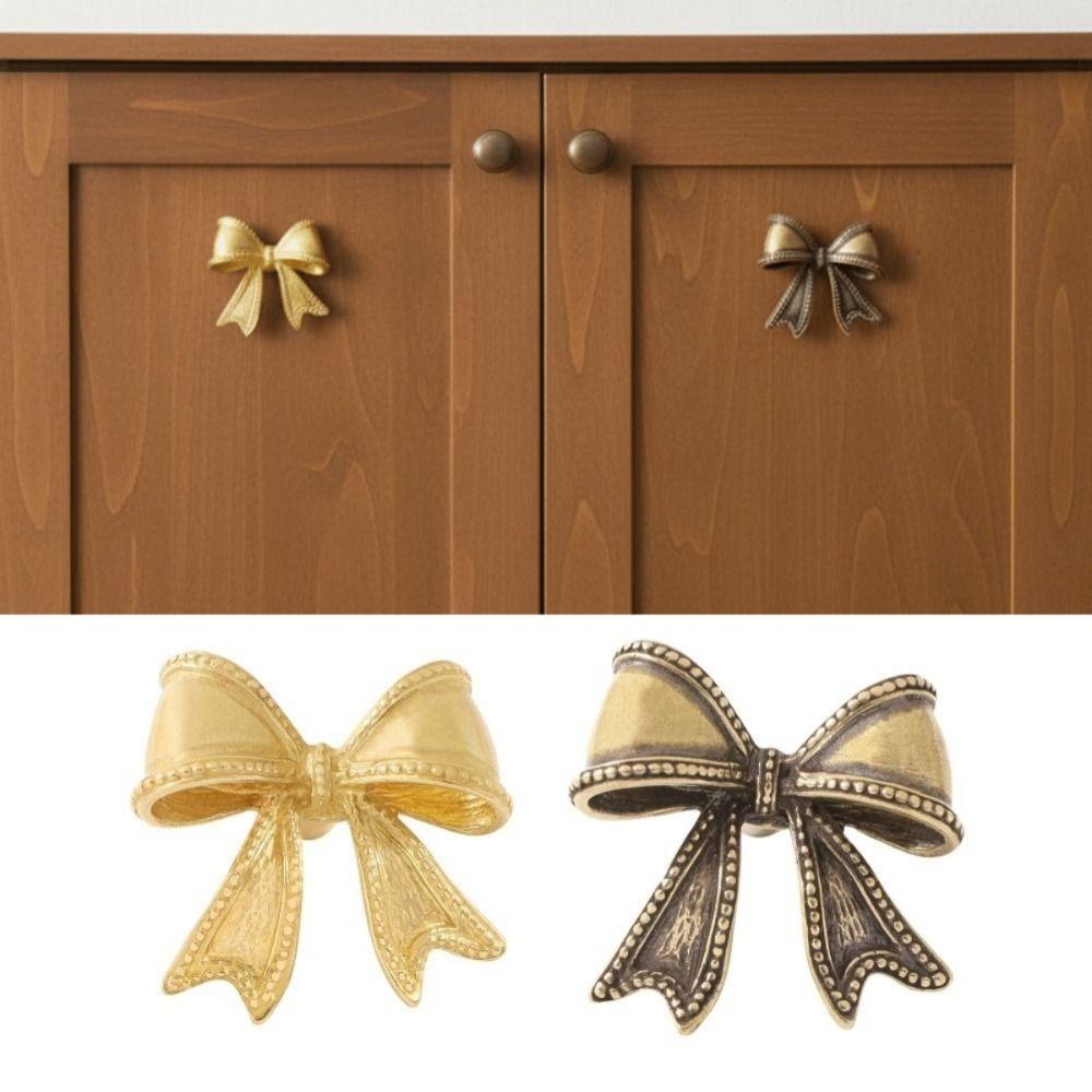 Retro Bow Tie Brass Handle Vintage Wardrobe Drawer Pulls Creative Cabinet Door Knobs  Cupboard