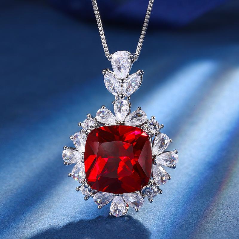 Autumn And Winter Jewelry Retro Simulation Red Corundum Emerald Fat Square Inlaid Main Stone 14 * 14
