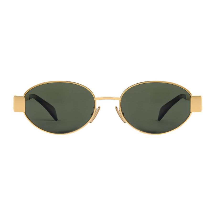 Celine Triomphe Metal Side Logo Engraved Oval Sunglasses Women Sunglasses Gold CL40235U-30N