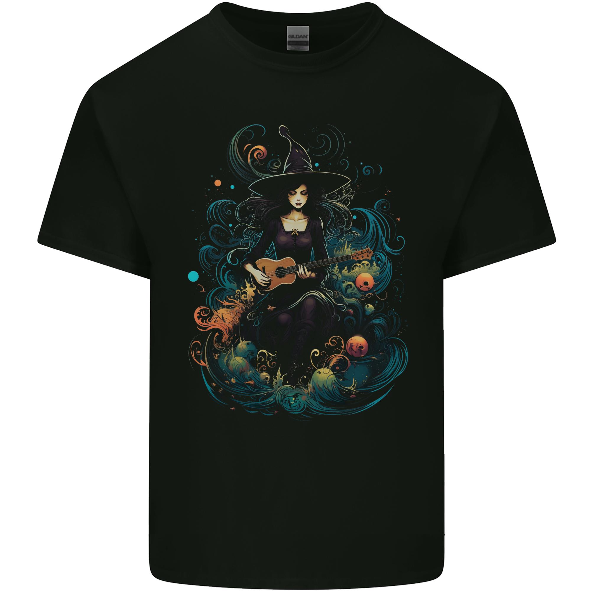 A Witch Playing a Guitar Halloween Fantasy Unisexs Light Cotton TShirt S