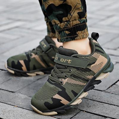 Boys' Shoes Spring and Autumn New Children's Sports Shoes Trendy Camouflage Green Flying Woven Sports Shoes for Big Children