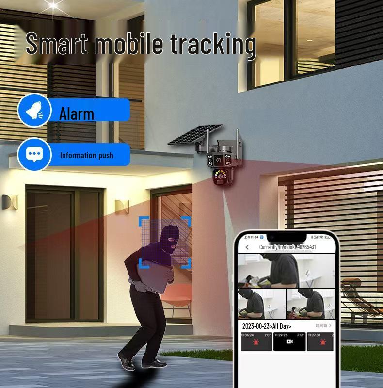 V380 Solar 4G HD Three-Lens Outdoor Camera with Night Vision and WiFi for Orchard Monitoring