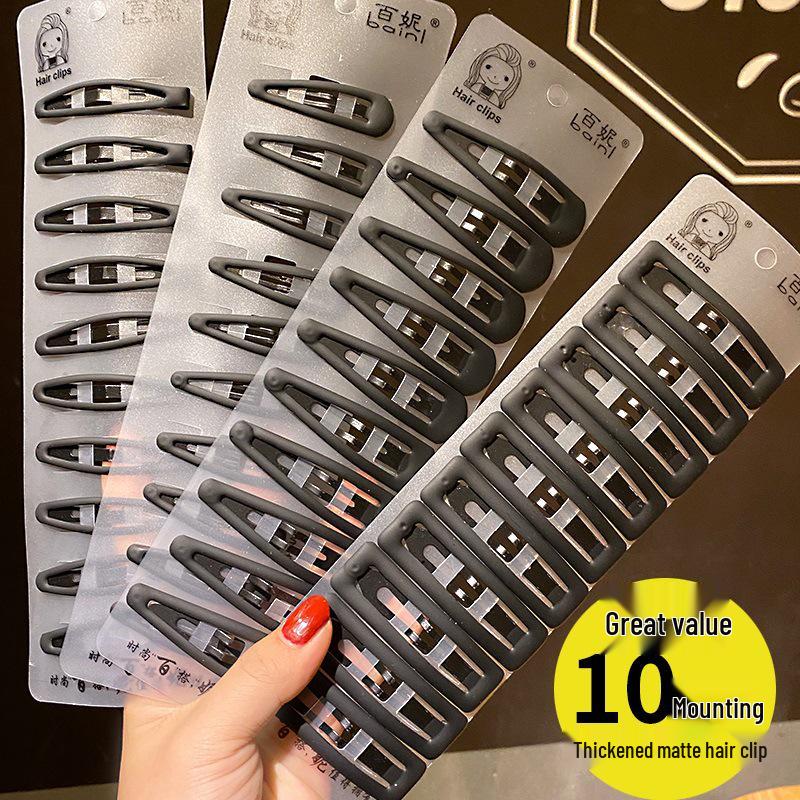 Korean Matte Black Hair Clips for Women - Bangs, Side, and Headdress Clips