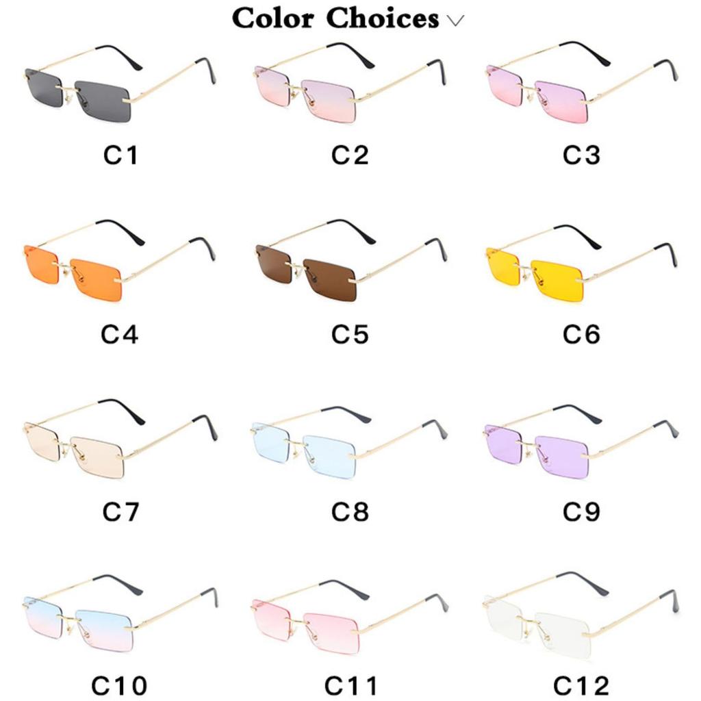 Occhiali da Sole Quadrati Senza Montatura con Lenti Colorate Stile Coreano Streetwear Design Y2K Ideali per Escursioni Leggeri [Dea Bona] - - - Viaggio, Sport,