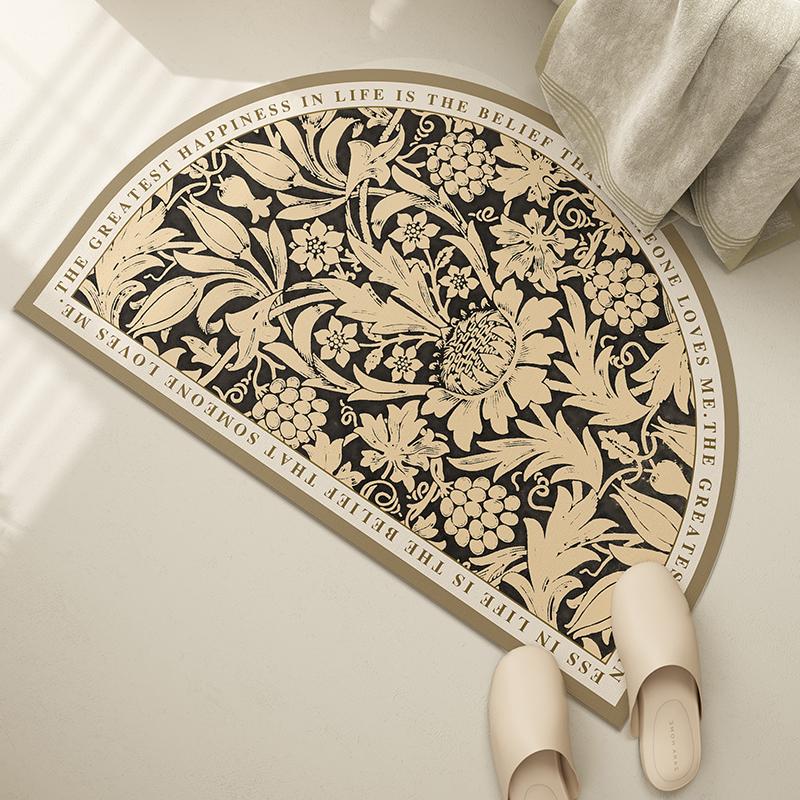 Luxe Zonnebloem Halve Ronde Vloerkleed, Antislip & Wasbaar, Sierlijk Bloemig Halve Cirkel Mat voor Huisdecoratie 40x60cm-Felt
