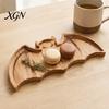 Rustic Tabletop Accessory Bat-Shaped Wooden Serving Tray, Halloween Theme Snack Dessert Platter, Kitchen Tray Decorative Storage Plate for Jewelry And