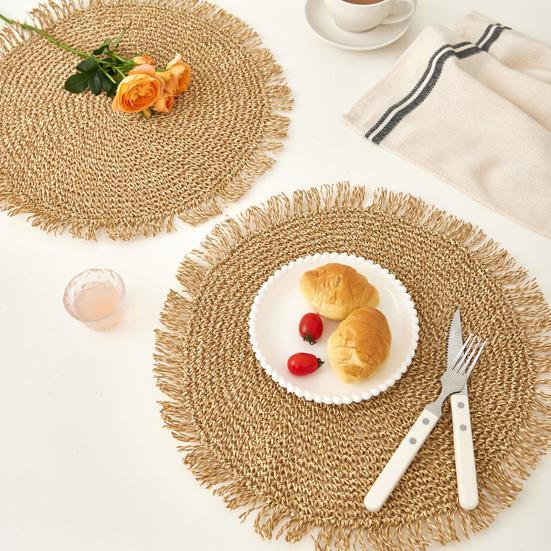 Heat Resistant Placemat with Tassel Edge Non-Slip Table Mat for Cups Plates Round Decorative Kitchen Dining Accessories